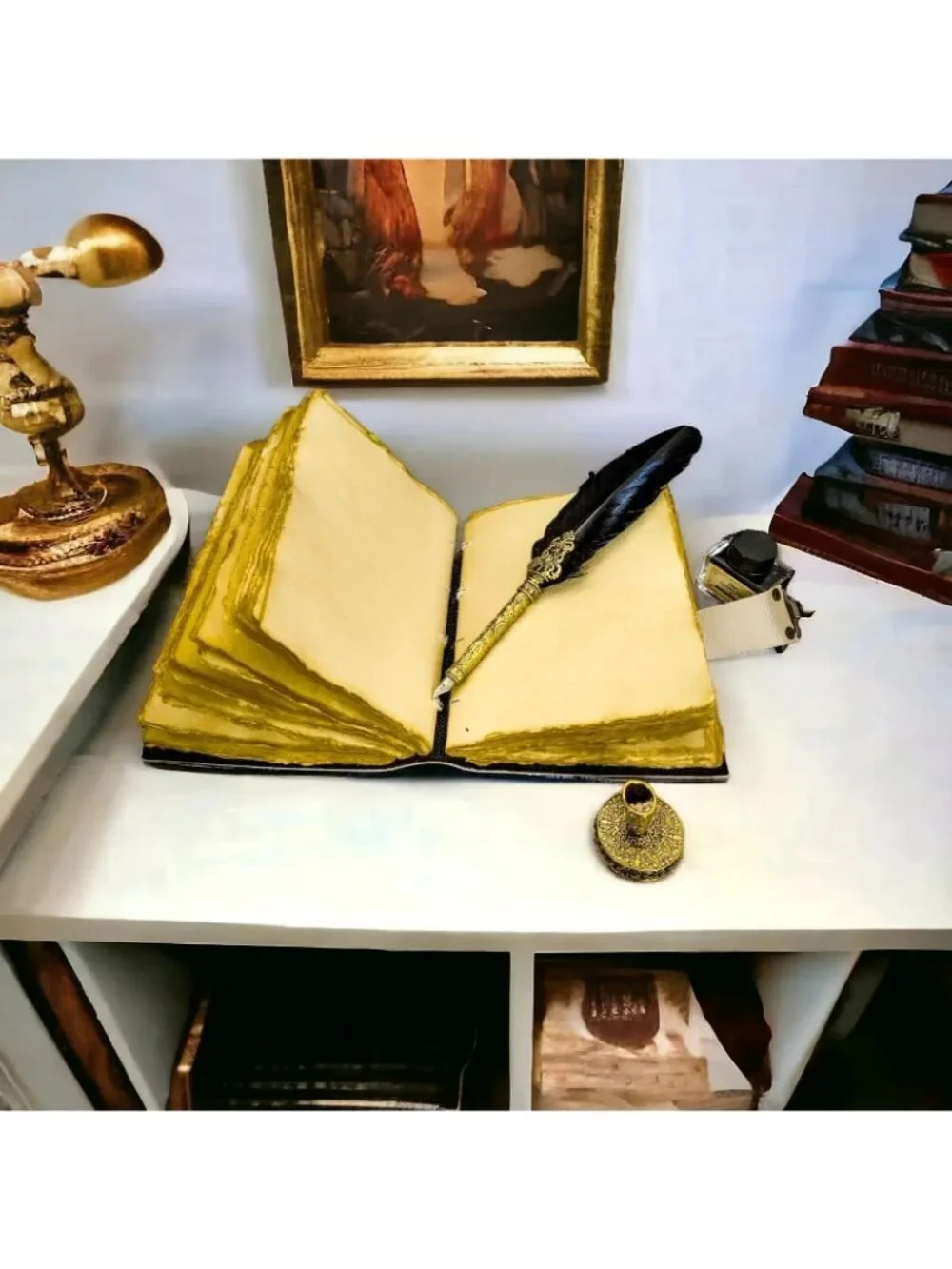 Raven Grimoire Journal Leather Gothic Book of Shadows Black Antique Brass Lock